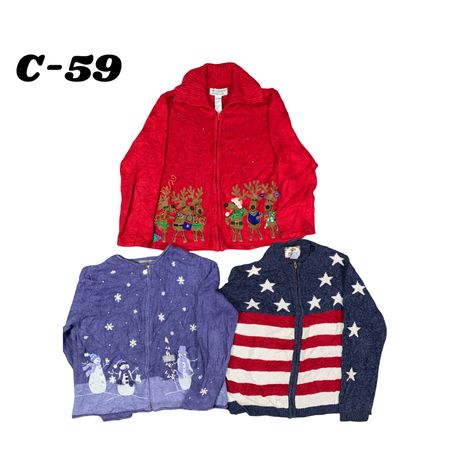 Pacote de Suéteres de Natal Vintage por Atacado | 10 peças de Cardigãs de Fim de Ano Femininos Mistos (Tiara International, Studio & Croft & Barrow, etc M-XL) C#59