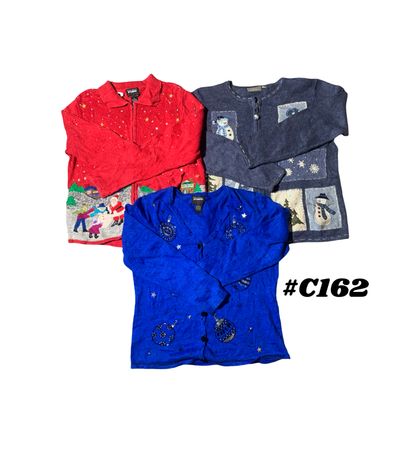 Wholesale Vintage Christmas Sweaters Bundle | 10pcs Women’s Holiday Cardigans Mix (Tiara International, Studio, S-XL) C#162