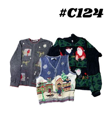 Wholesale Vintage Christmas Sweaters Bundle | 10pcs Women’s Holiday Cardigans Mix (Heirloom , Bobbie Brooks , Croft & Barrow M-XL) C#124