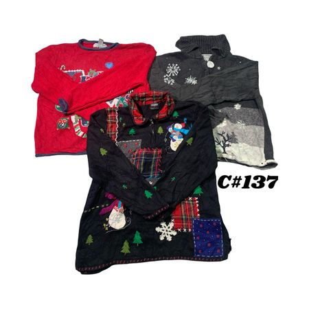 Wholesale Vintage Christmas Sweaters Bundle | 10pcs Women’s Holiday Cardigans Mix (Tiara International, Studio, L-XL) C#137