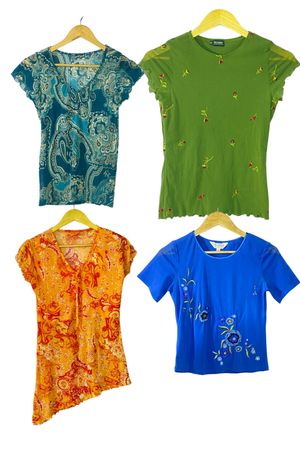 Vintage Y2K Printed & Embroidered Half-Sleeve Blouses Collection