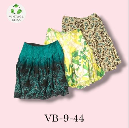 Y2K Green Printed Poly Skirt Wholesale Bundle(VB-9-44) 7 pieces