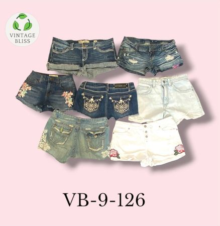 Y2K Vintage Embroidered Denim Mini Shorts Wholesale Bundle (VB-9-126) 8 pieces