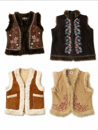 Vintage Embroidered Fur Trim Vests