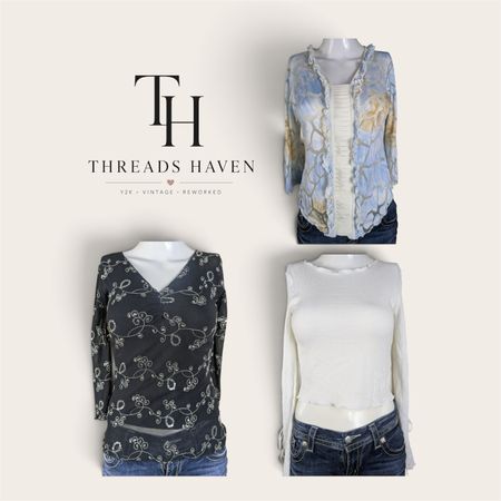 THB00045 Y2K シアーメッシュスリーブブラウス | ヴィンテージプリント刺繍トップ