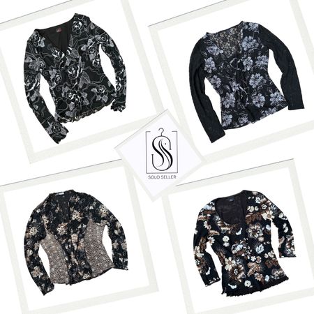 Y2K Black Floral Print Mesh Tops