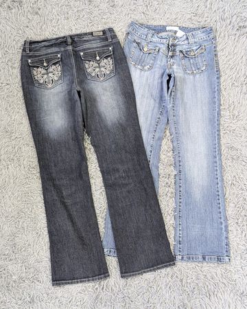 ***Jeans évasés brodés Y2K – Mélange de denim rétro des années 2000