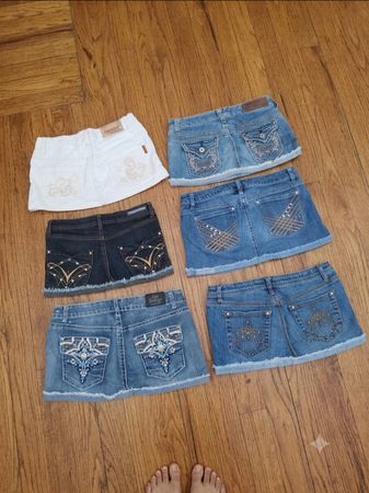 Y2K Vintage Rhinestone & Studded Denim Mini Skirt Lot
(A-08)