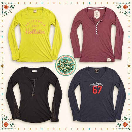 Y2K Henley & Long Sleeve Tops Mix – Vintage Women’s Bundle 10pcs (HT6)