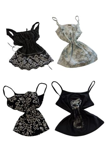Y2K Black Lace Trim Satin Camisoles-ST-294