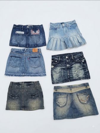 Jupe en denim plissée et brodée rétro Lot (VM-154)