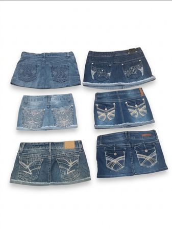 Y2K Embellished Denim Mini Skirts Bundle Vintage Cyber Grunge(A-18)