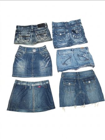 Vintage Y2K Distressed Denim Skirt Bundle | Cyber Grunge & McBling(VM-172)