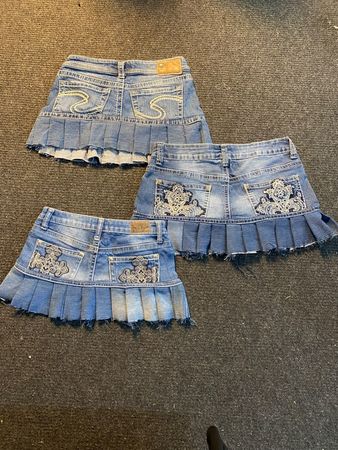 Upcycled Denim Pleated Mini Skirts — 0020