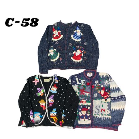 Pacote de Suéteres Vintage de Natal por Atacado | Mistura de 10 peças de Cardigans de Ferias Femininos (Tiara International, Studio, S-XL) C#58