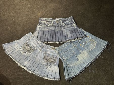 Upcycled Y2K Denim Mini Pleated Skirts