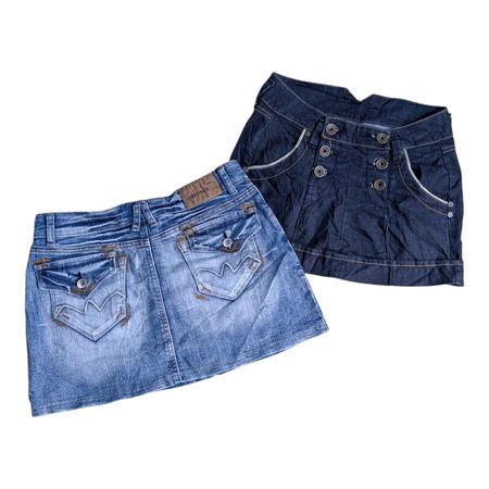 Y2K Vintage Denim Mini Skirt – Embellished Pocket Low Rise