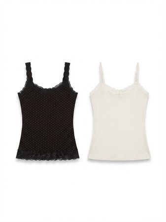 (FV-2232) Y2K Vintage  Style Lace Camisole Tops | Feminine 2000s Cami & Lace Trim Mix