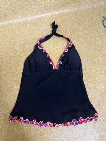 10 Pc Vintage Y2K Halter Tankini Swim Tops Collection - Black Floral Ruffle Trim Wholesale Bundle #60