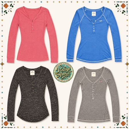 Retro Women’s Long Sleeve Henley Tops: 10pcs (HT5)
