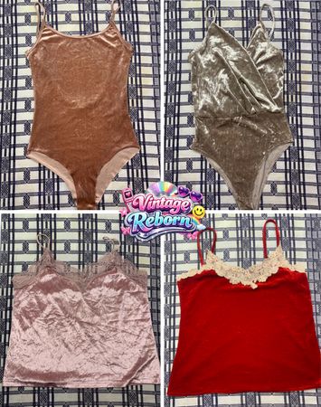 Y2K Vintage Velvet Cami & Bodysuit Bundle – Lace & Satin Styles | VR378