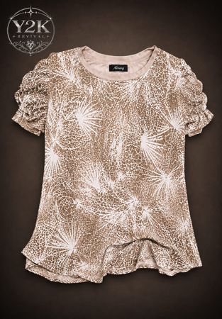 Y2K Beige Abstract Puff Sleeve Top
