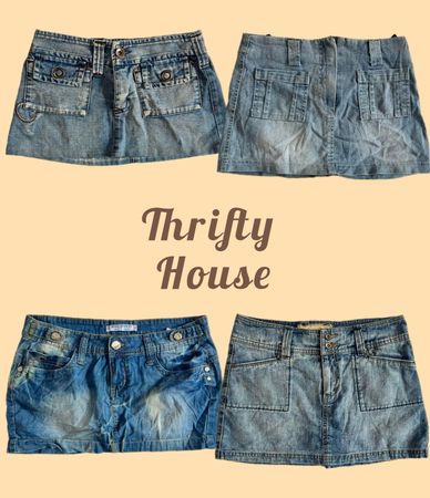 Vintage Blue Denim Pocket Mini Skirts(TH/561)