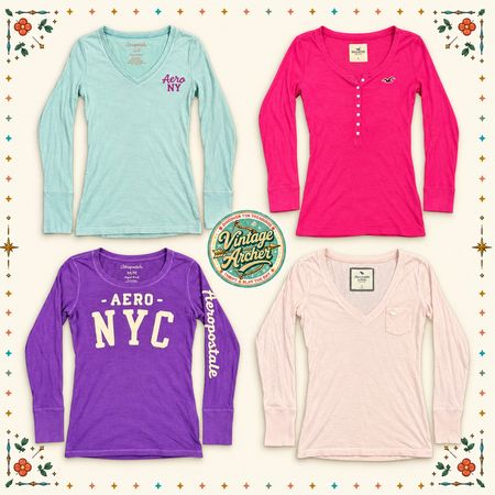 Y2K Henley & Slim Fit Long Sleeves Tops Mix: 5pcs (HT7)