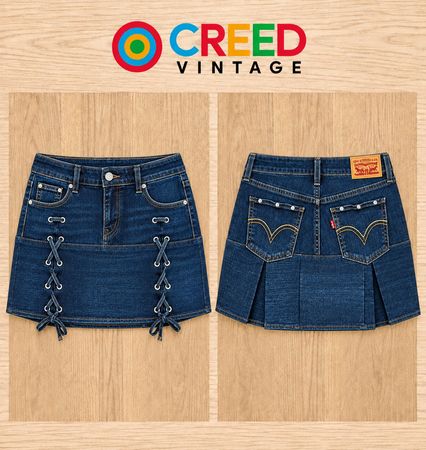 CR2277 UPCYCLED LACE-UP DENIM MINI SKIRT