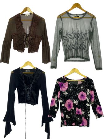 Title: Vintage Y2K Sheer, Lace & Floral Long-Sleeve Blouses Collection