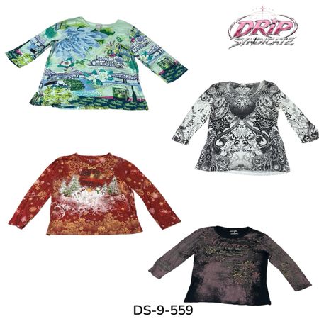 Retro Y2K Printed Long Sleeve Blouse (DS-9-559)