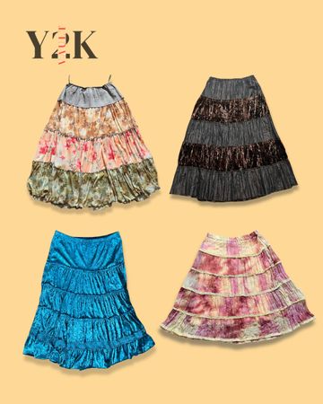 Y2K Boho Tiered Midi Skirt Bundle (Yv-746)