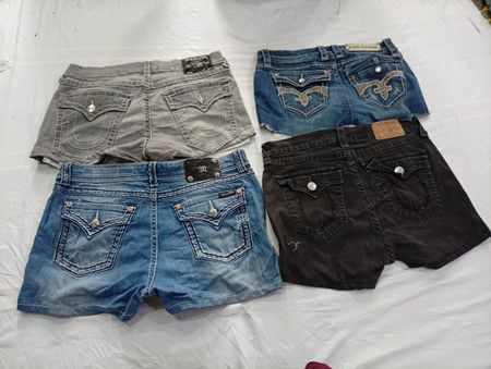 CR11009 Upcycled Mix-Branded Mini Denim Shorts