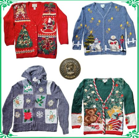 Vintage schwere Strick Novelty Pullover Feiertags Grafik Cardigans Los A86