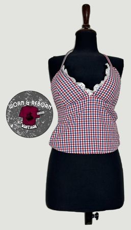 Upcycled Halter Neck Gingham Cami Tops WR2181