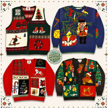 Vintage Heavy Knit Xmas Novelty Jumpers Bundle: 10pcs (CM1)