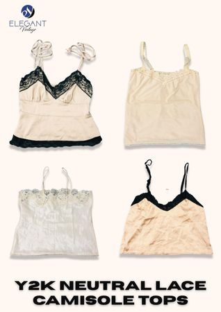 Y2K Neutral Lace Camisole Tops - EV2349