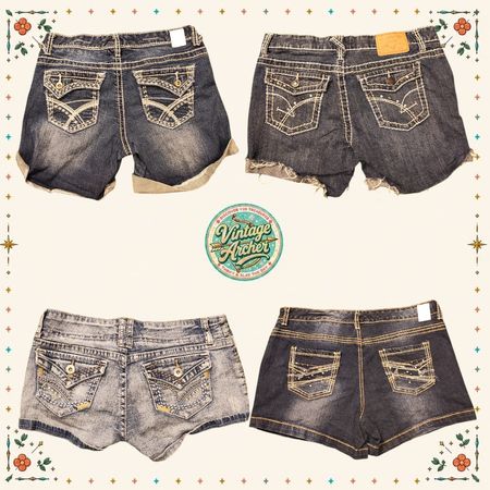 Y2K Western Chic Thick Stitch Embroidered Shorts Bundle 10pcs (SS3)