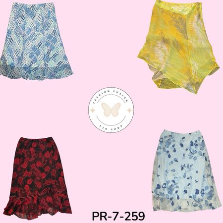 Women's Vintage Printed Poly Skirt – Y2K Soft Flowing Style (PR-7-259)