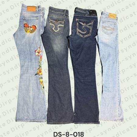 Y2K Embroidered Flare Jeans | Low Rise Wide Leg Denim | Vintage 2000s Style (DS-8-018)