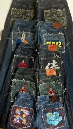 Hiphop Branded Embroidery Jeans y2k