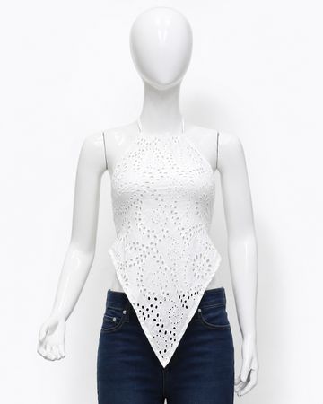 CR1925 UPCYCLED EYELET HALTER HANDKERCHIEF TOP