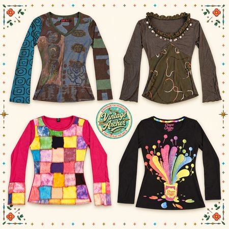 Y2K Retro Muse Camisetas de Manga Longa Ajustadas Mix:10pcs (B10)