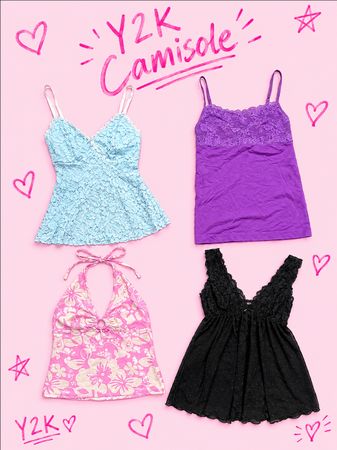 Y2K EURO STYLE CAMIS/LACE TRIM CAMISOLE'S, LINGERIES & SLIPDRESSES