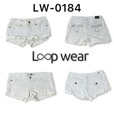 Shorts en denim à taille basse, lavage clair Y2K et blancs