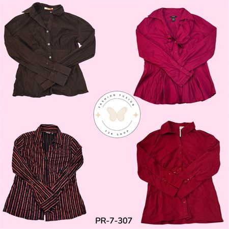 Women's Vintage Cotton Button-Up Blouse – Classic Long Sleeve (PR-7-307)