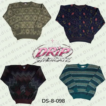 Coogi-Style Multicolor Knit Sweater – Bold Retro Streetwear (DS-8-098)