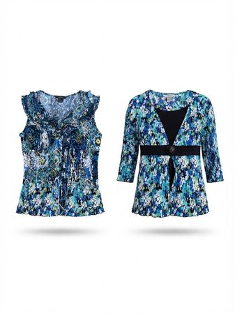 (FV-2379)     Top Vintage Floreali Anni '90 Y2K | Pacchetto All'Ingrosso Stampa Retro Blu