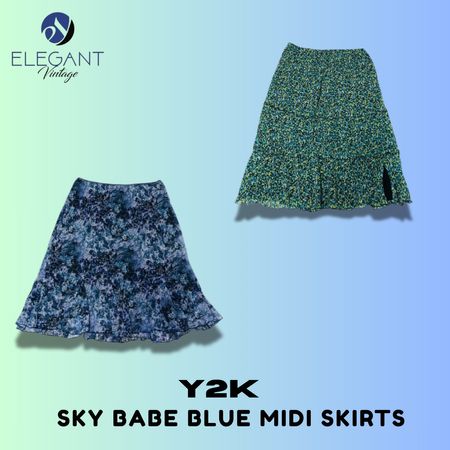 Y2K Sky Babe Blue Midi Skirts - EV1364