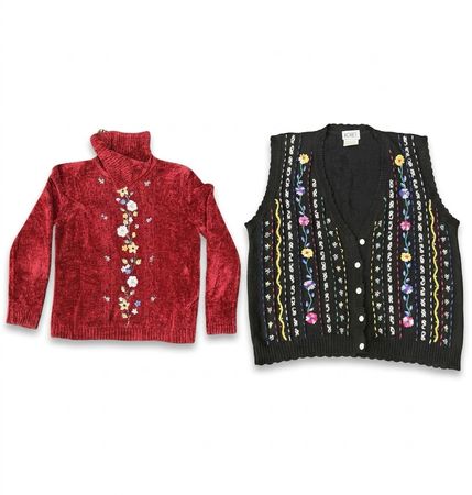 (FV-2633) Vintage Bestickter Strickcardigan & Pullover-Mix